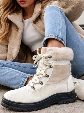 WINNA White Fur Winter Boots Women EU 40 US 9.5 Lace Up NWOB